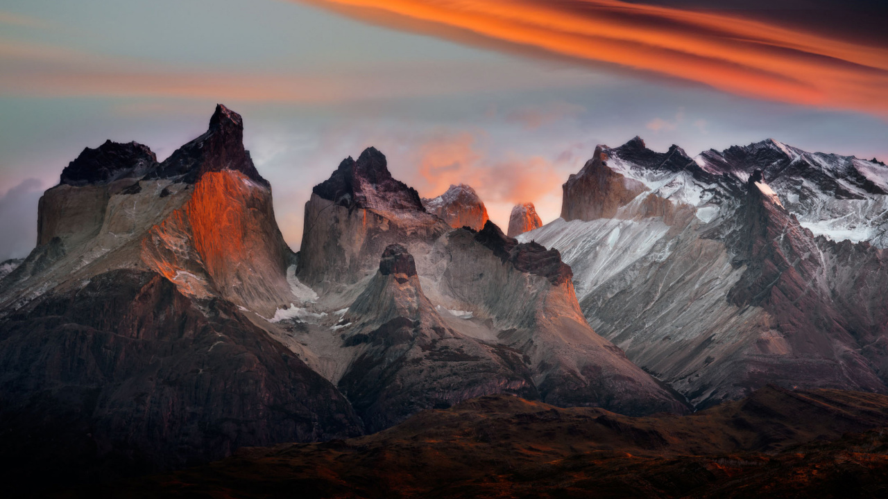 Обои Национальный парк Торрес-дель-Пайне, национальный парк, парк, горный рельеф, гора в разрешении 1280x720