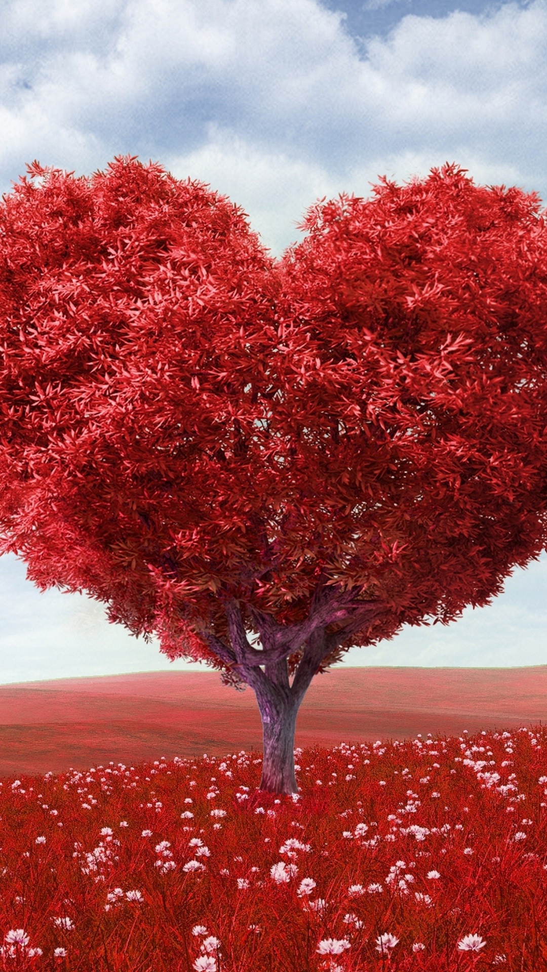 Обои роман, красный цвет, дерево, любовь, чувства в разрешении 1080x1920