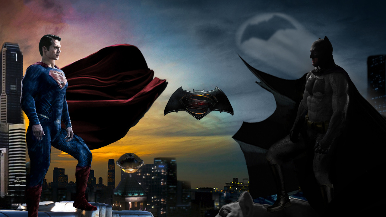 Обои Супермен, Бэтмен, супергерой, вымышленный персонаж, небо в разрешении 1280x720