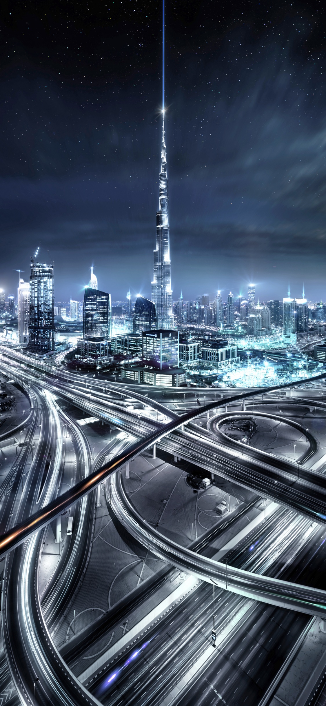 Обои Бурдж Халифа, городской пейзаж, город, магистраль, небоскреб в разрешении 1125x2436