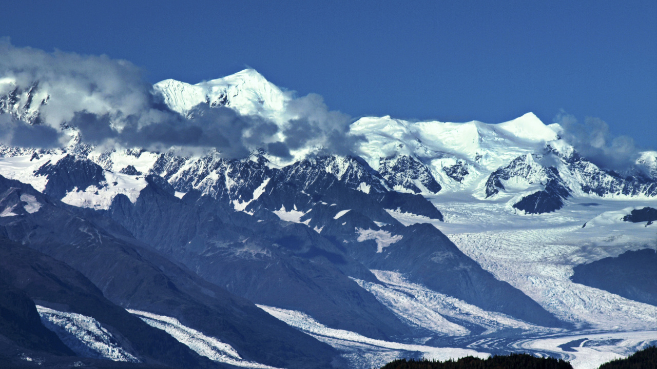 Обои горный рельеф, гора, горный хребет, полярные льды, природный ландшафт в разрешении 1280x720