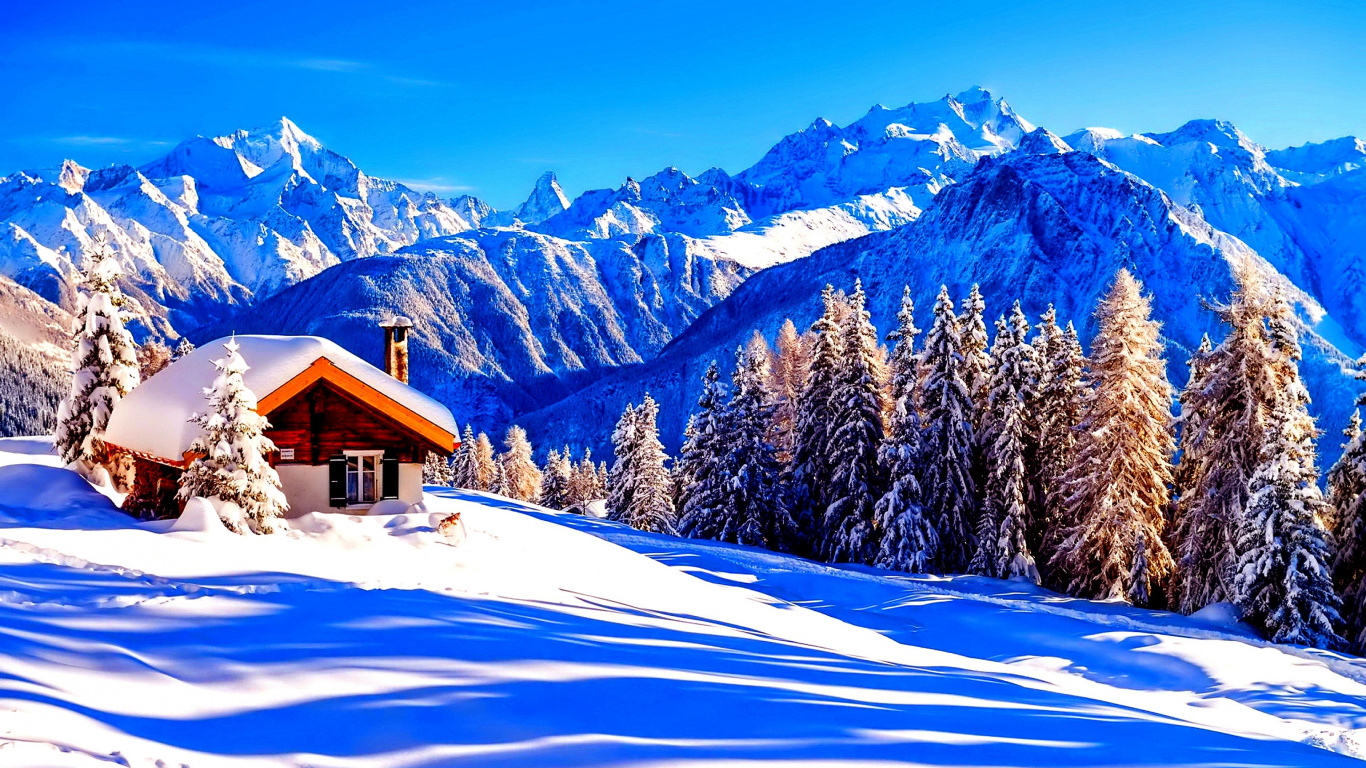 Обои зима, гора, снег, горный рельеф, горный хребет в разрешении 1366x768