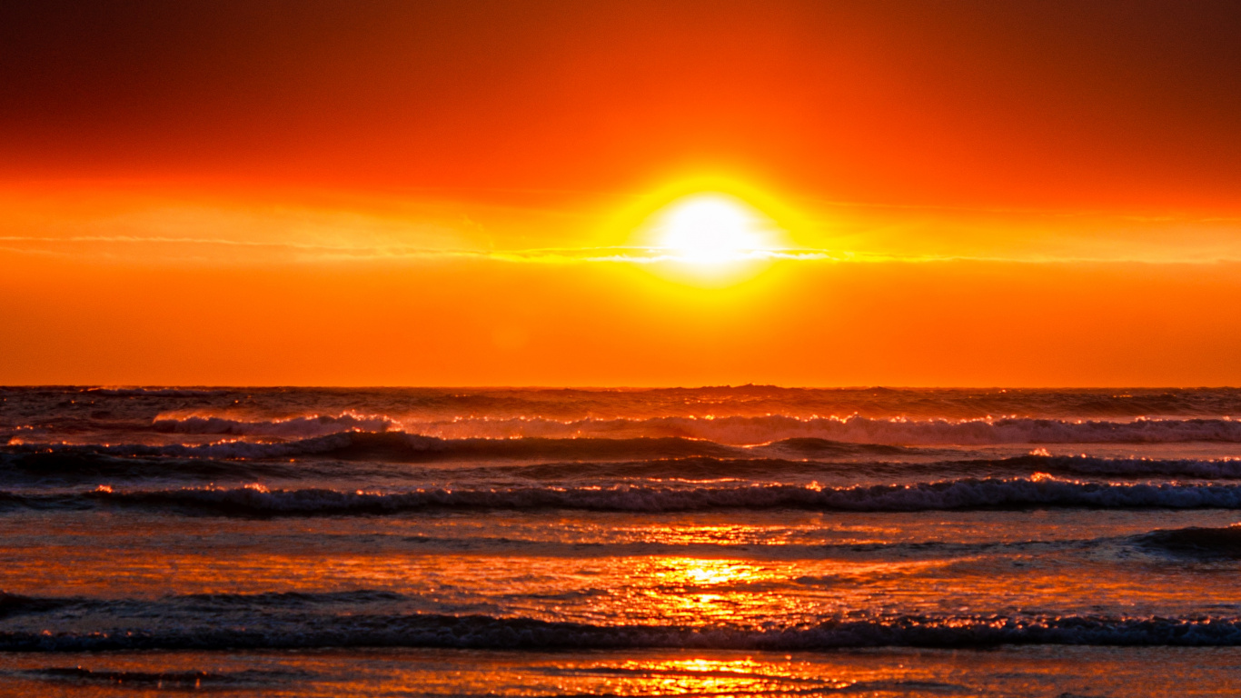 Обои закат, море, океан, горизонт, послесвечение в разрешении 1366x768