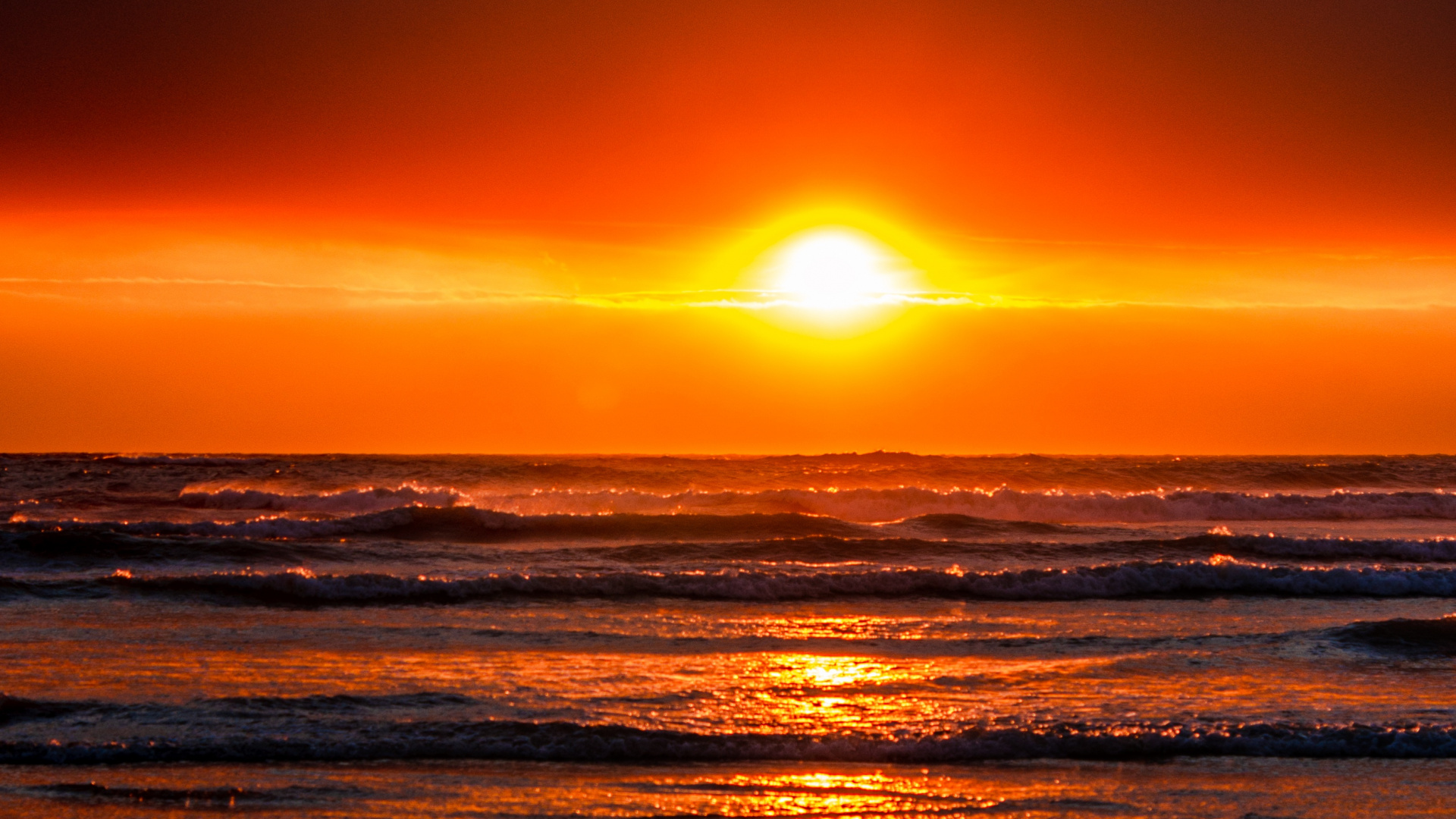 Обои закат, море, океан, горизонт, послесвечение в разрешении 1920x1080