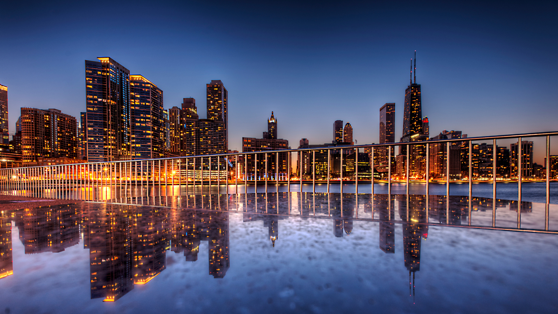 Обои Чикаго, городской пейзаж, линия горизонта, отражение, город в разрешении 1920x1080