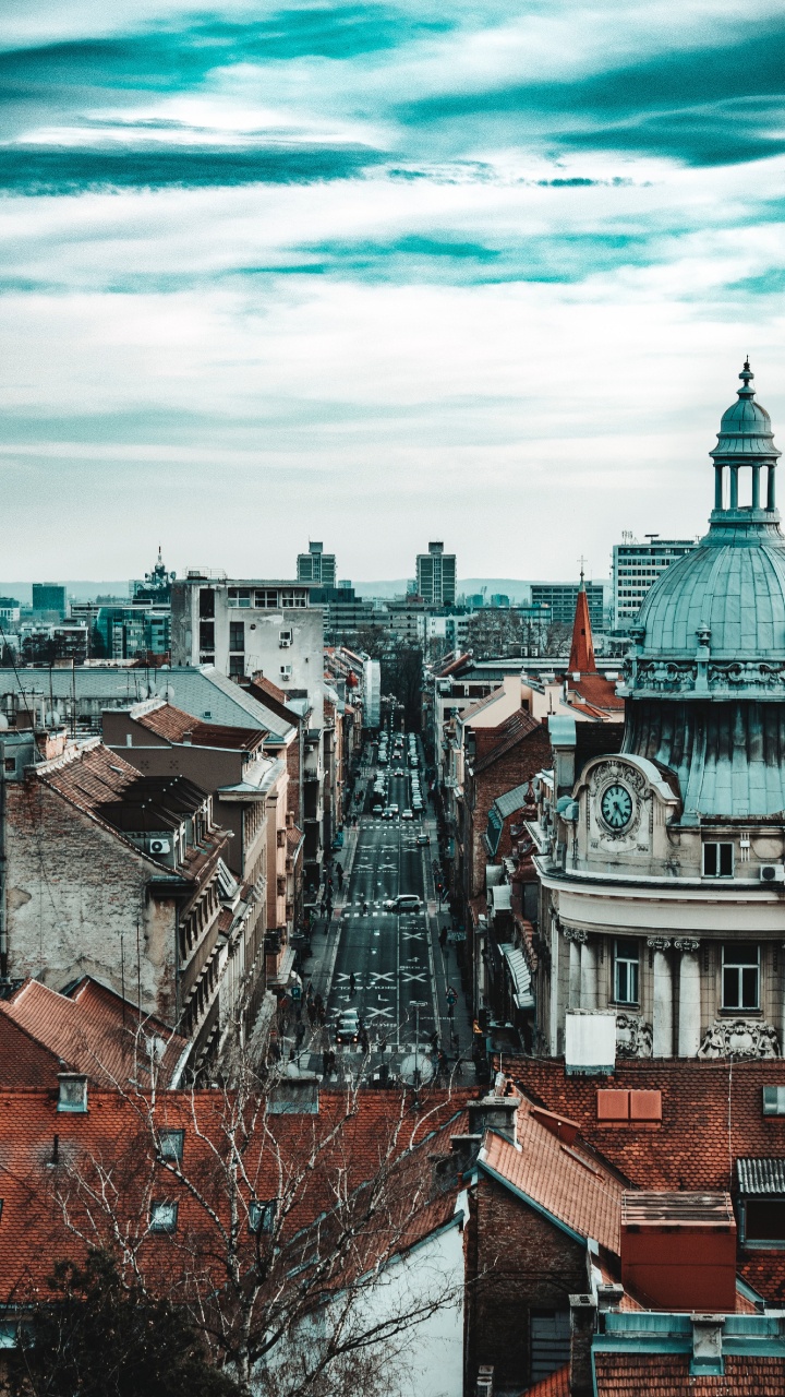 Обои архитектура, городской район, крыша, город, ориентир в разрешении 720x1280