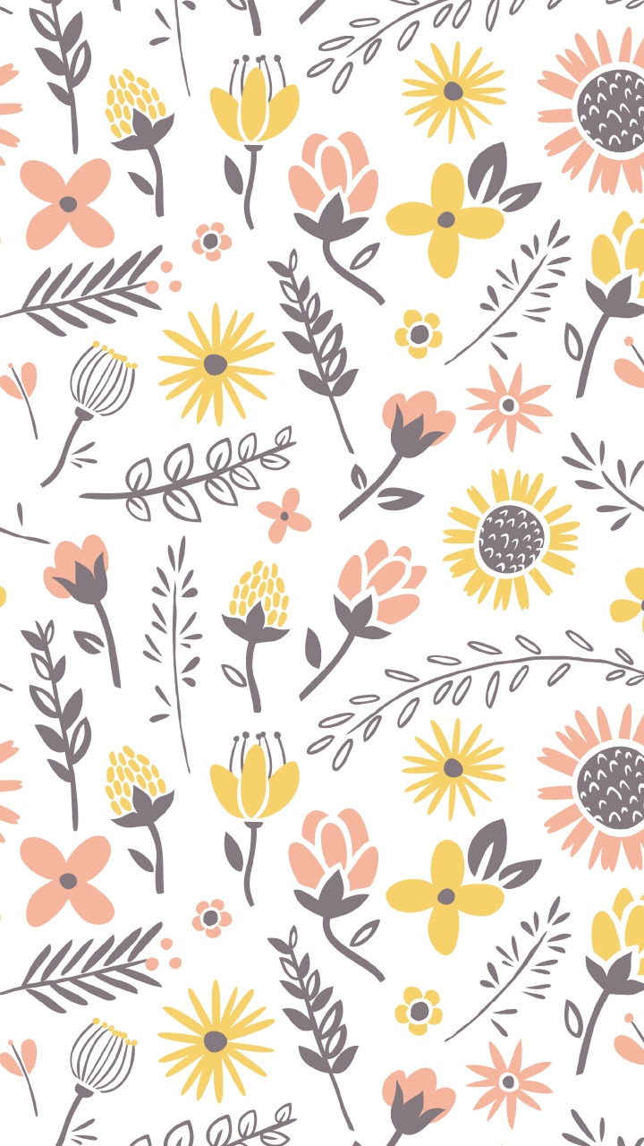 Обои цветочный дизайн, цветок, дизайн, желтый, узор в разрешении 720x1280
