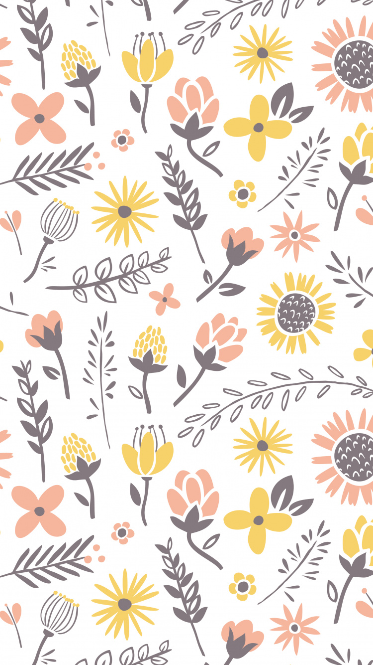 Обои цветочный дизайн, цветок, дизайн, желтый, узор в разрешении 750x1334
