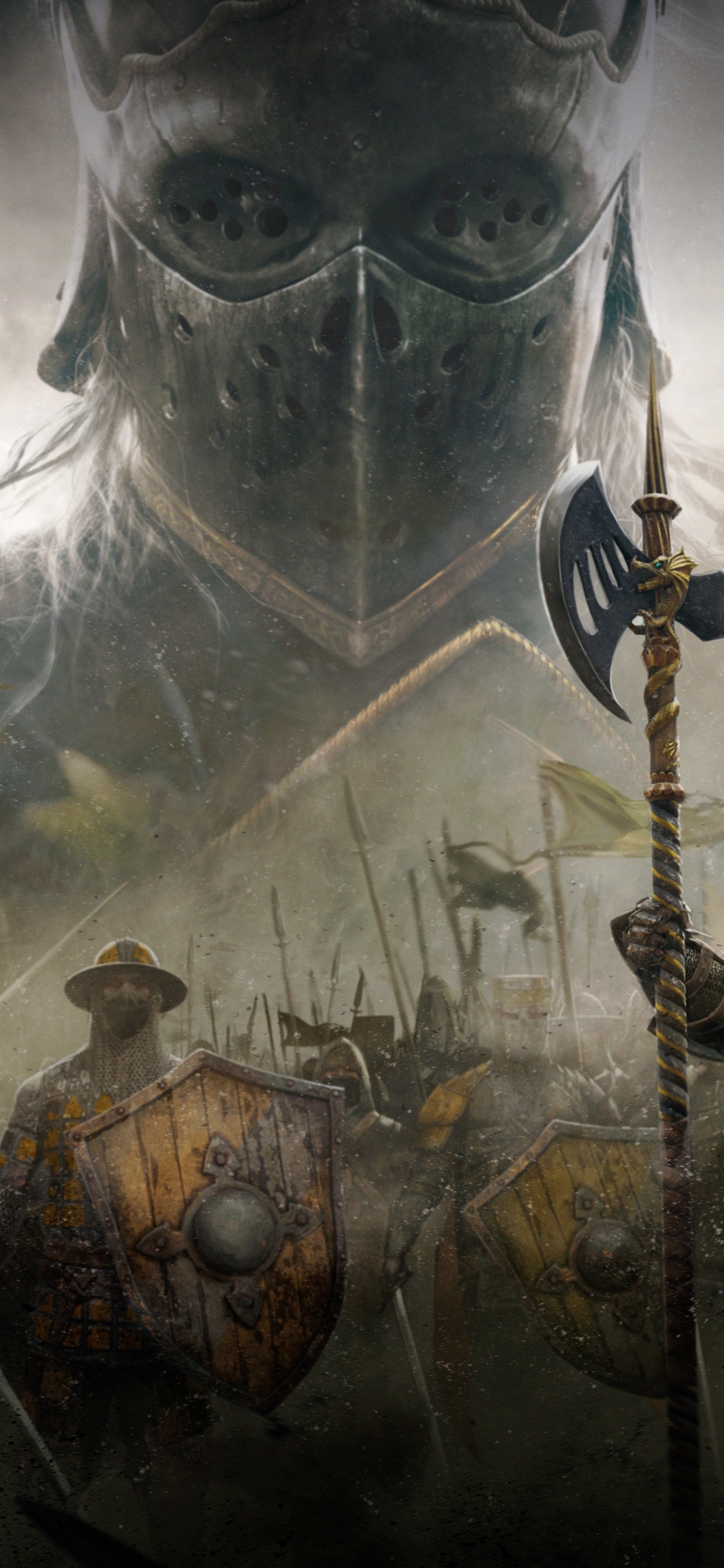 Обои for honor, битва, компьютерная игра, рыцарь, вымирание в разрешении 1242x2688