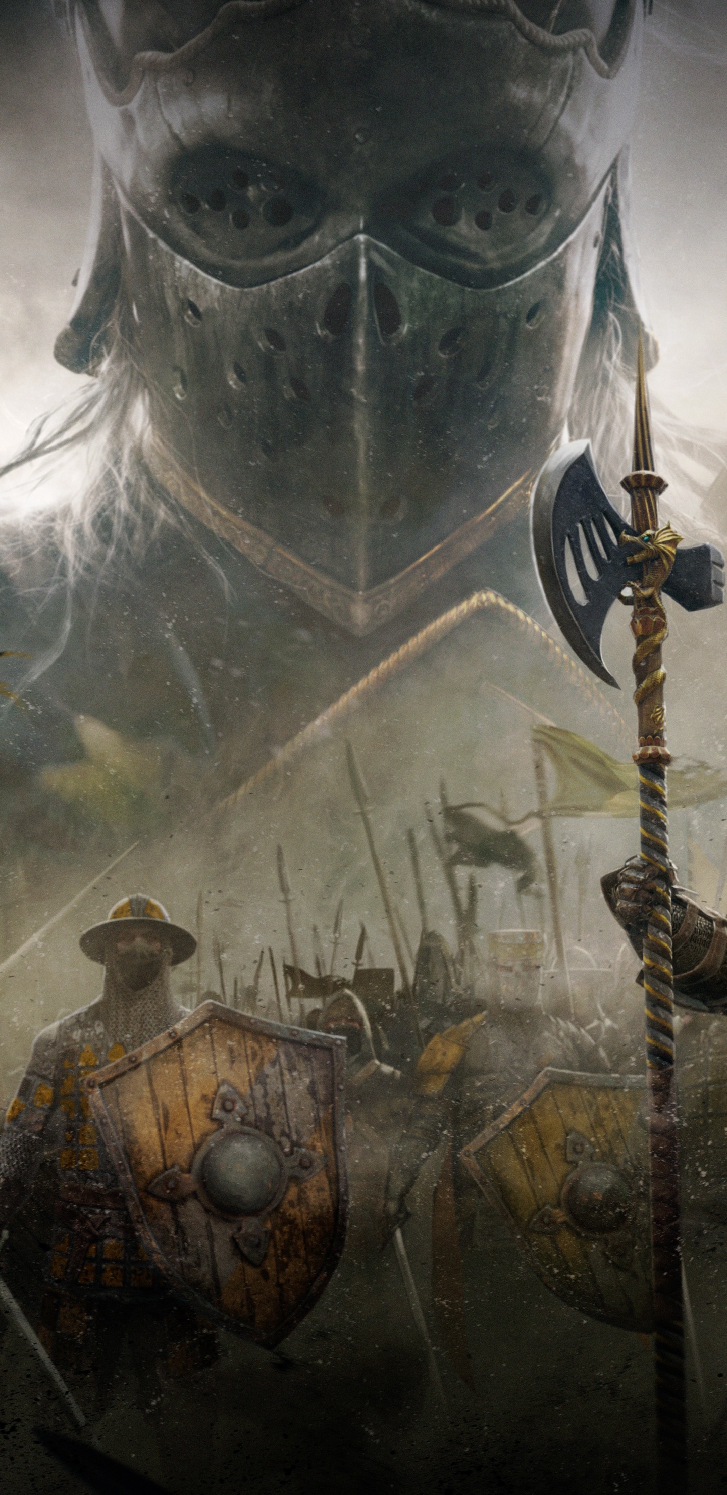 Обои for honor, битва, компьютерная игра, рыцарь, вымирание в разрешении 1440x2960