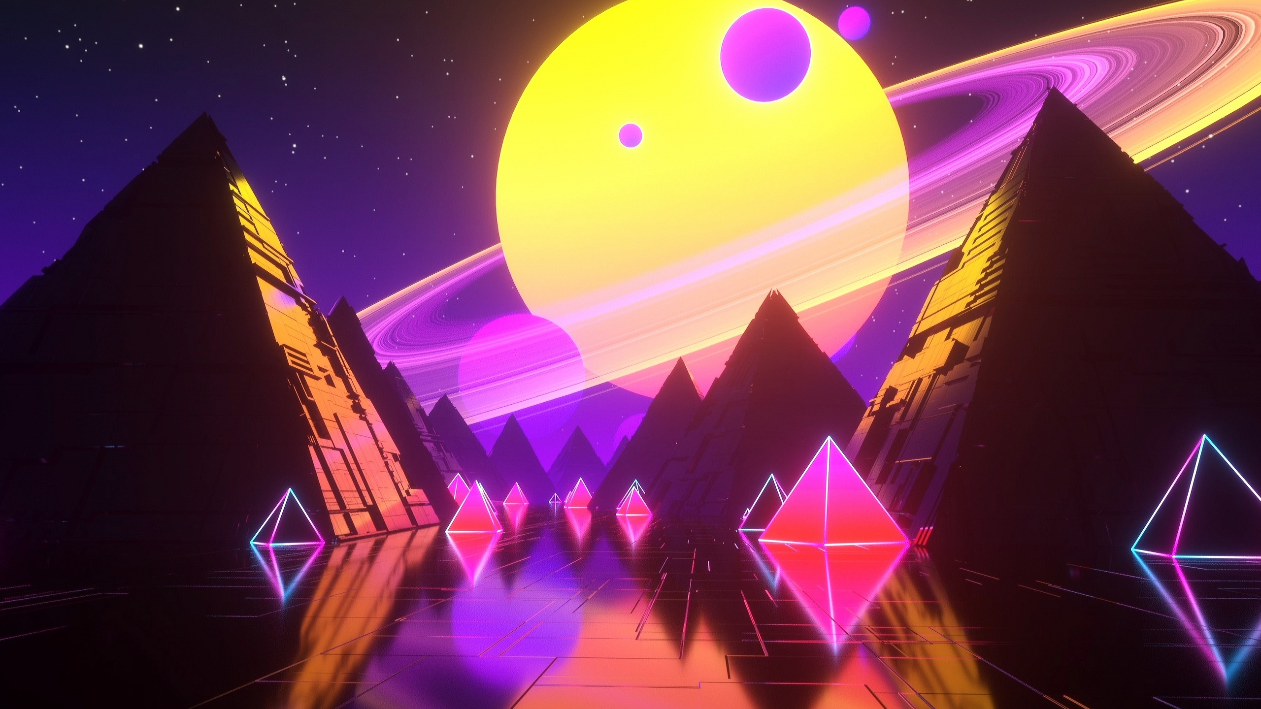 Обои Synthwave, арт, пурпур, свет, Фиолетовый в разрешении 2560x1440