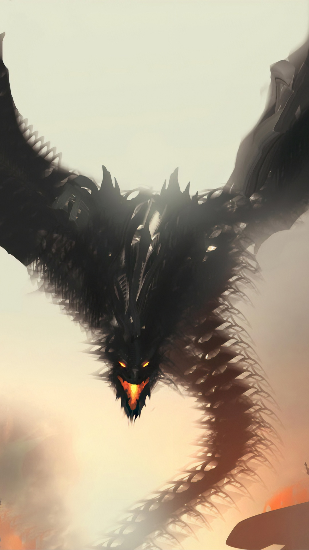 Обои дракон, крыло, демон, мифическое существо, анимация в разрешении 1080x1920