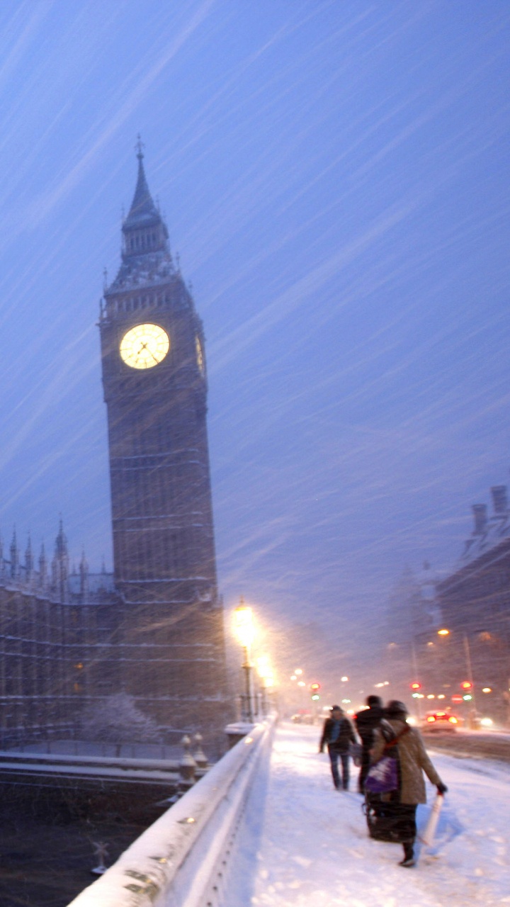Обои здание парламента, вестминстерский дворец, река темза, ориентир, зима в разрешении 720x1280