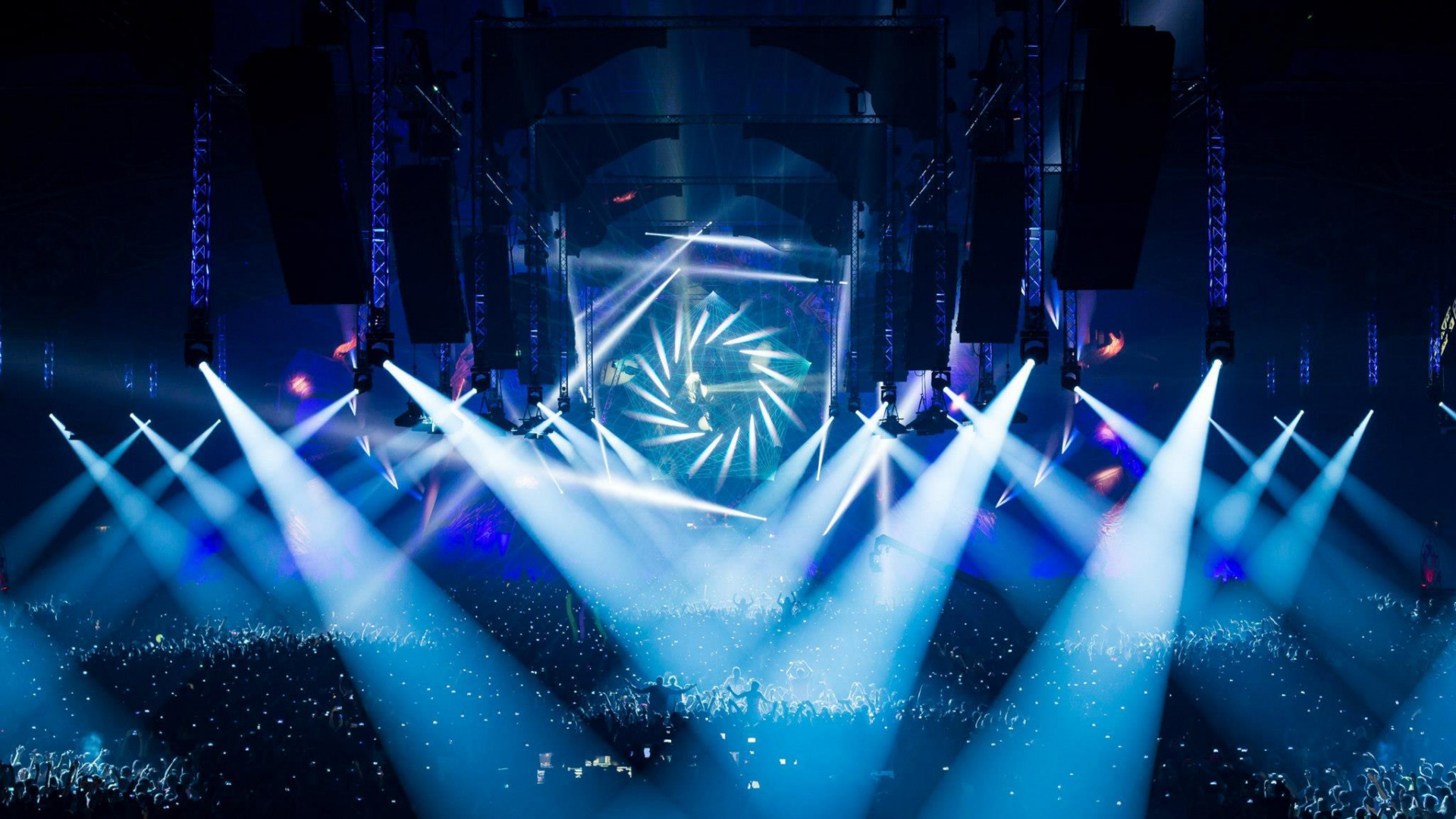 Обои концерт, освещение сцены, этап, освещение, синий в разрешении 1920x1080