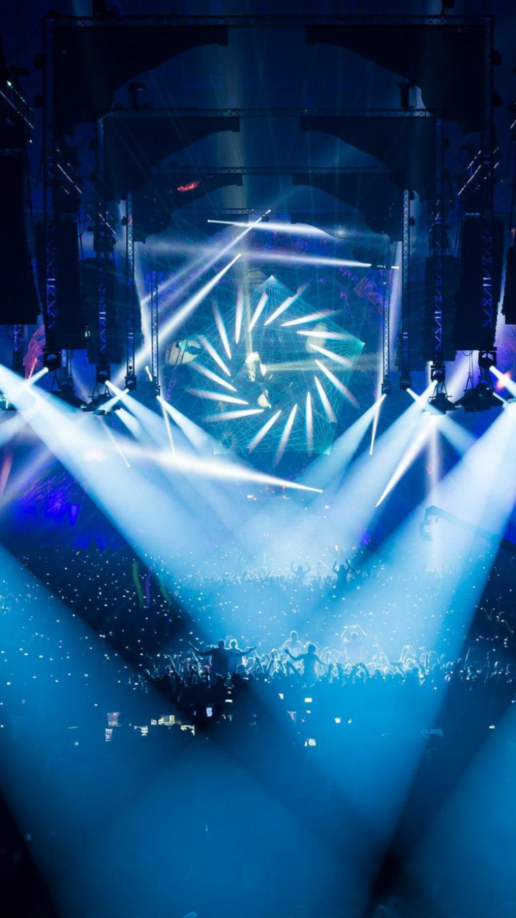 Обои концерт, освещение сцены, этап, освещение, синий в разрешении 750x1334