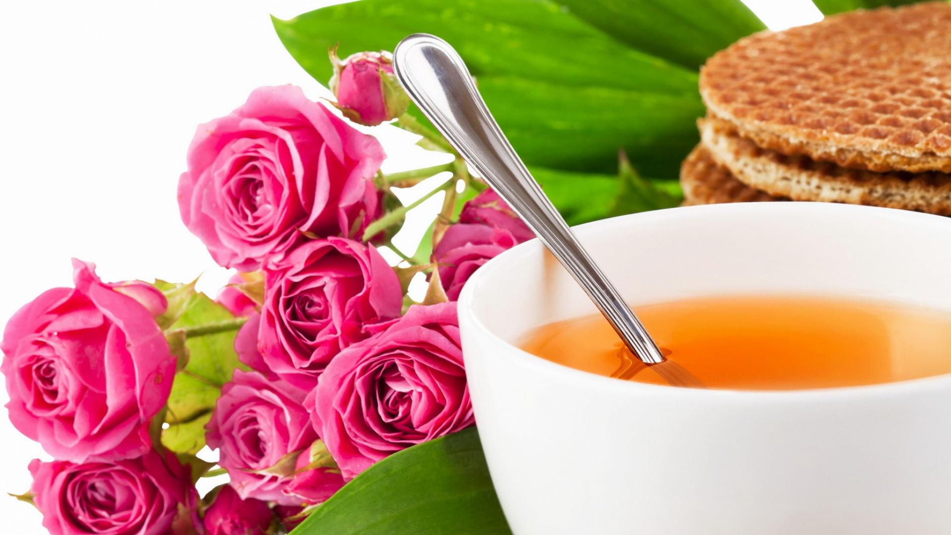 Обои цветение чай, чай, Роза, завтрак, чашка в разрешении 1920x1080