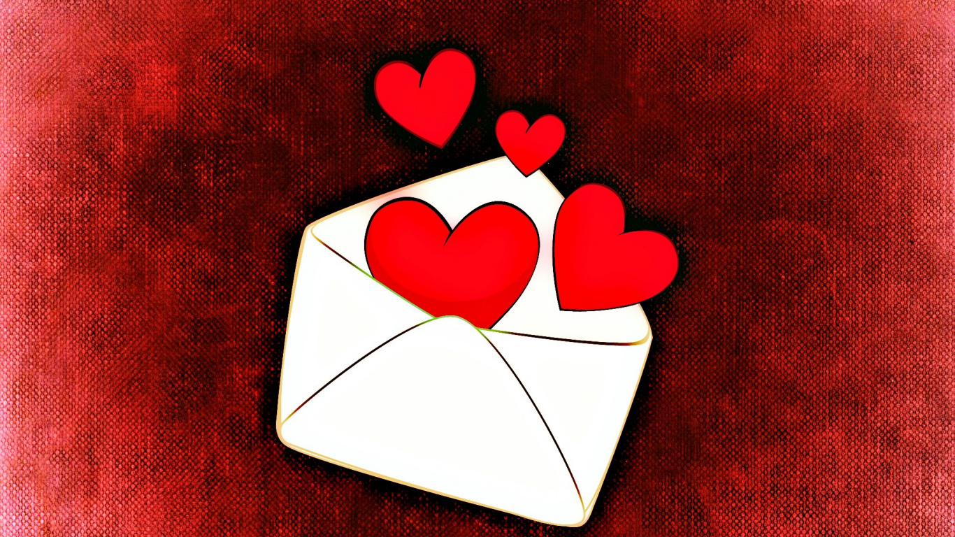 Обои сердце, любовное письмо, роман, День Святого Валентина, красный цвет в разрешении 1366x768