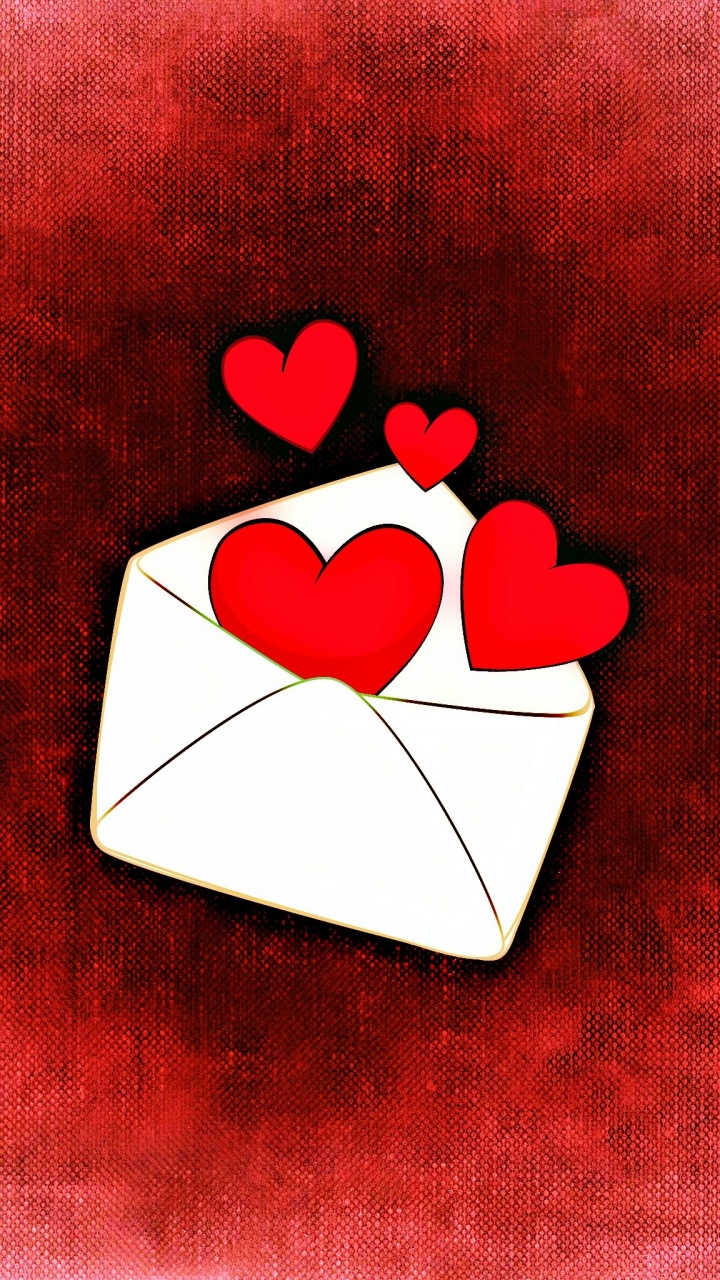 Обои сердце, любовное письмо, роман, День Святого Валентина, красный цвет в разрешении 720x1280