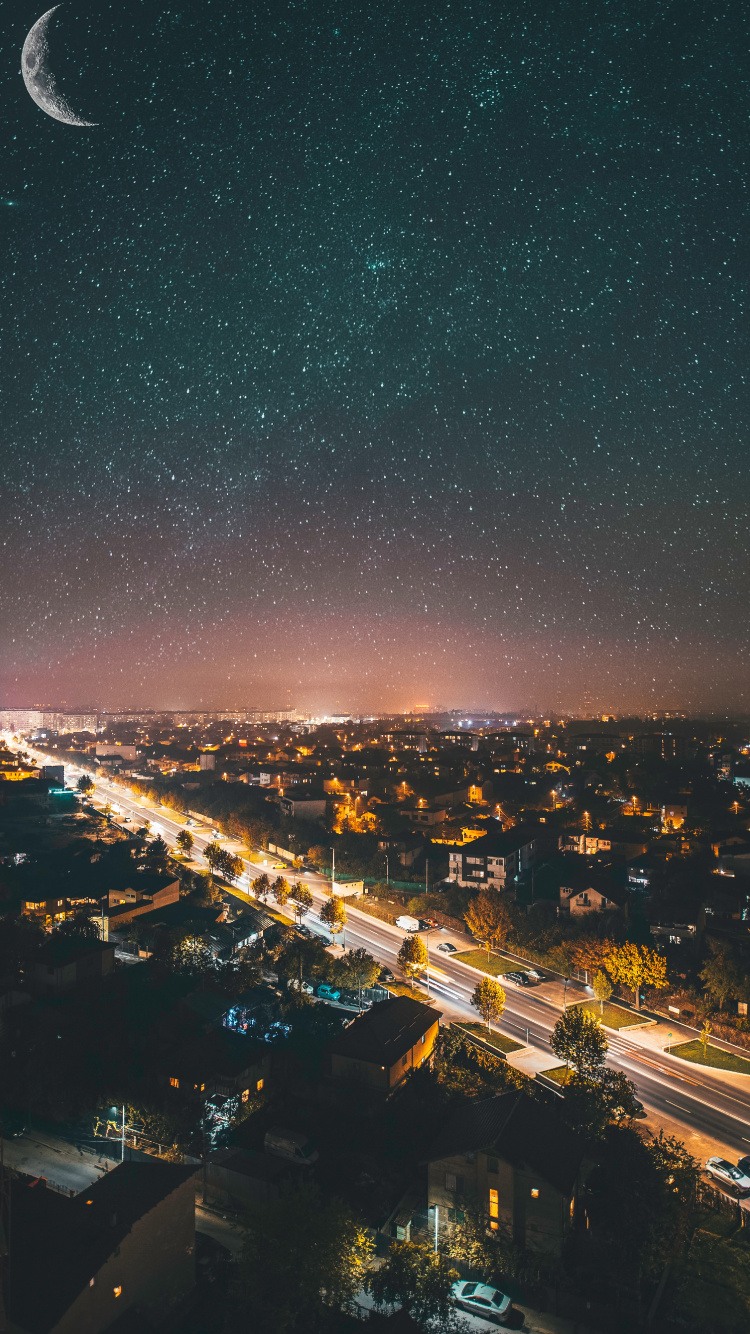 Обои ночь, городской пейзаж, город, городской район, населенный пункт в разрешении 750x1334