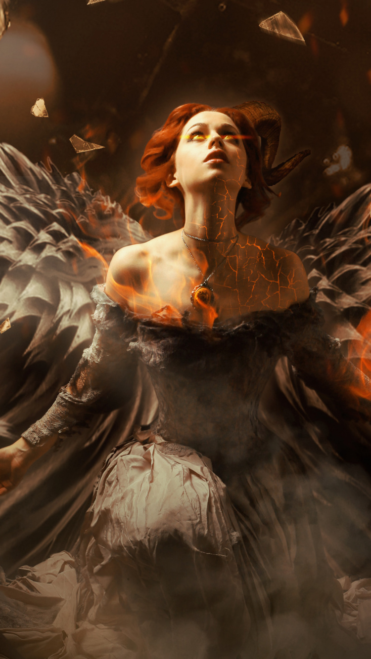 Обои ангел, арт, цифровое искусство, крыло, сверхъестественное существо в разрешении 750x1334