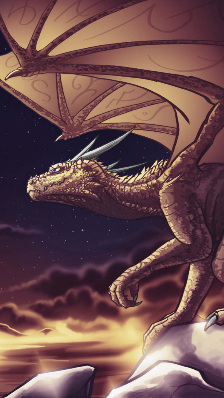 Обои дракон, мифическое существо, космос, облака, небо в разрешении 750x1334
