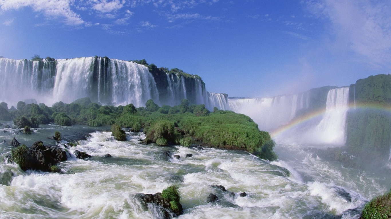 Обои Водопады Игуасу, водопад, достопримечательность, гидроресурсы, водоем в разрешении 1366x768