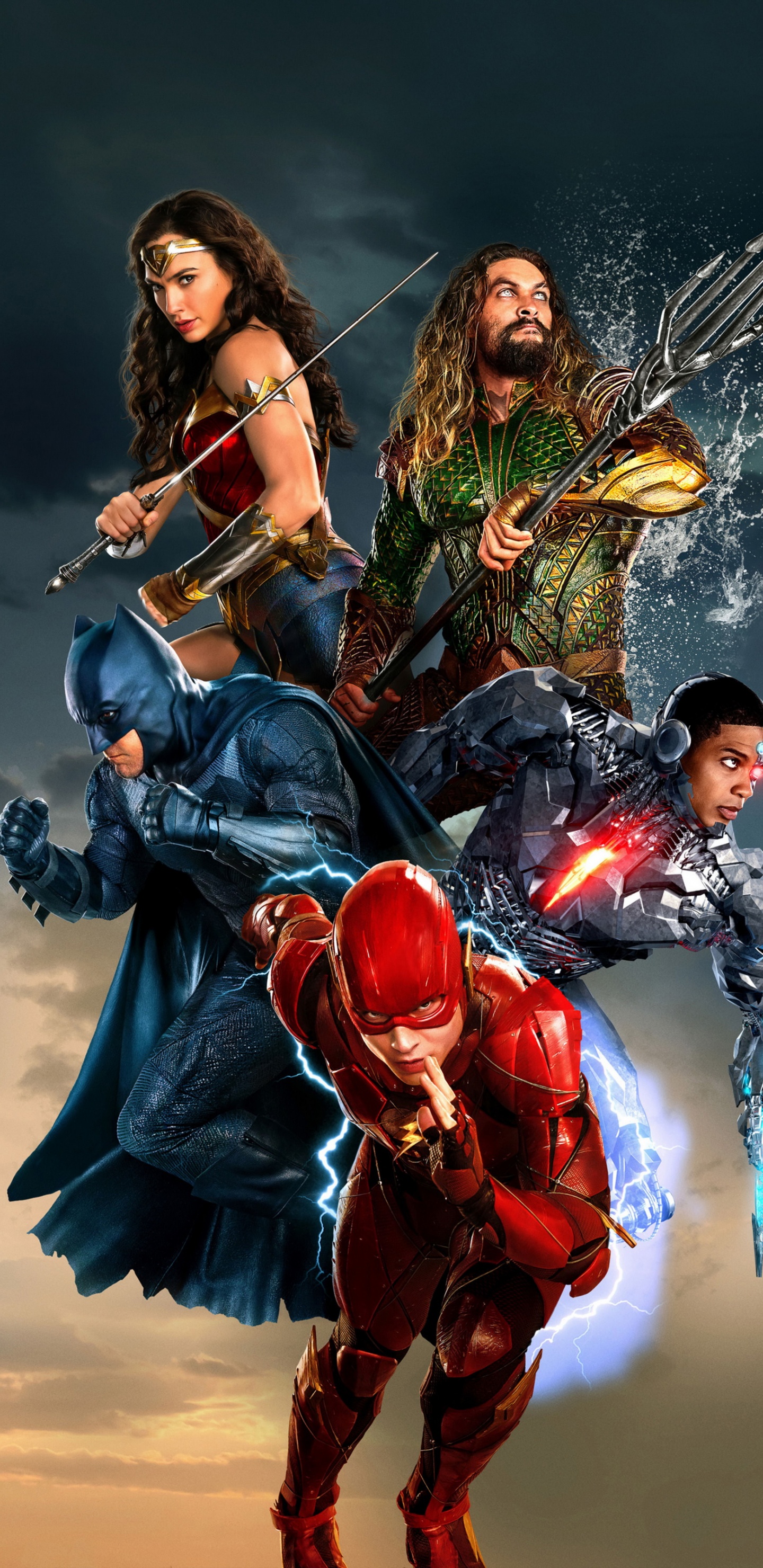 Обои постер фильма Лига Справедливости, Лига справедливости, Бэтмен против Супермена на заре справедливости, чудоженщина, Супермен в разрешении 1440x2960
