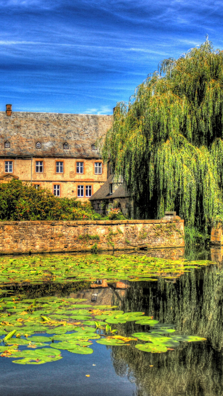 Обои отражение, природа, водный путь, водный замок, историческое место в разрешении 750x1334