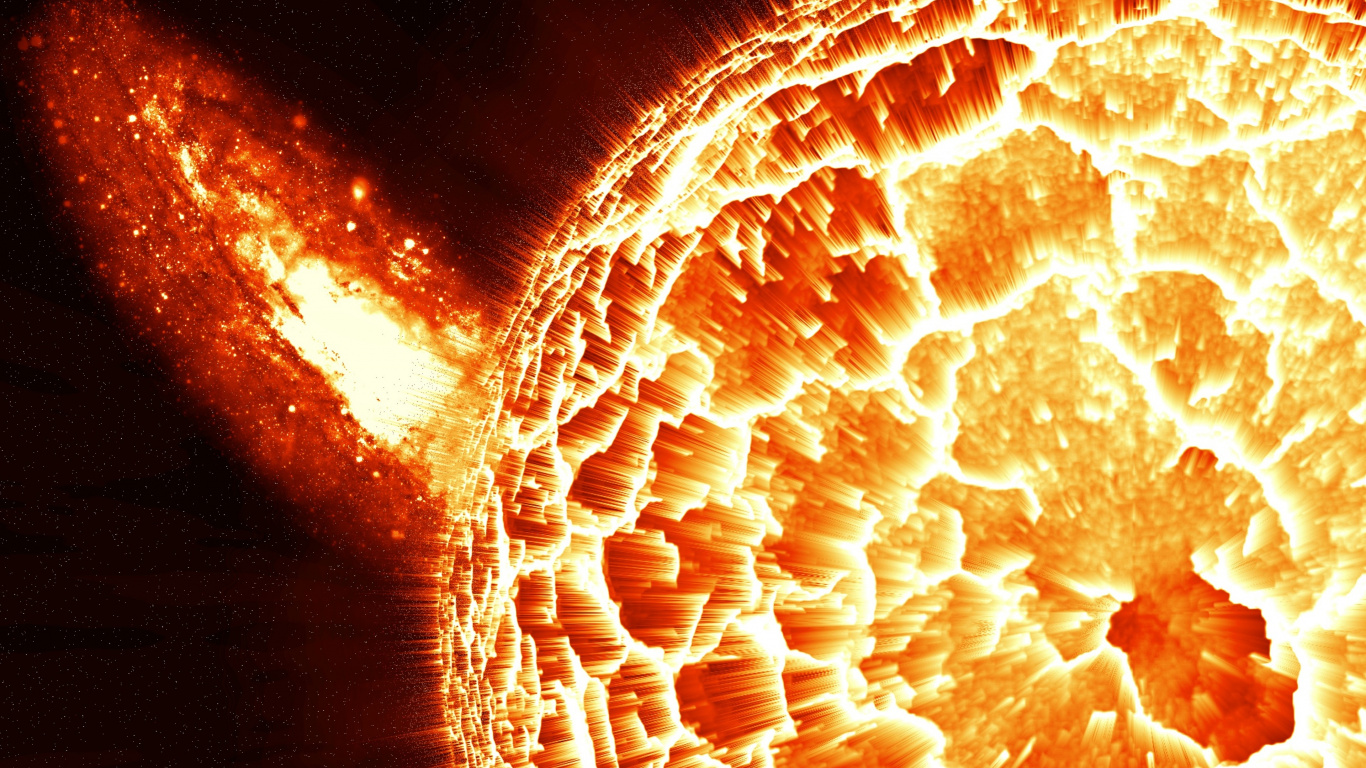 Обои Апельсин, космос, пиксель, взрыв, черная дыра в разрешении 1366x768