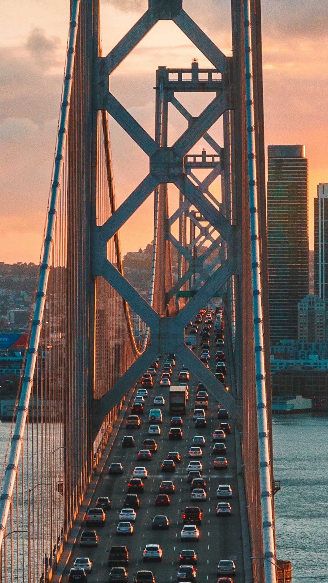 Обои Окленд Бэй Бридж, Сан-Франциско-Окленд Бэй-Бридж, мост, город, городской пейзаж в разрешении 1080x1920