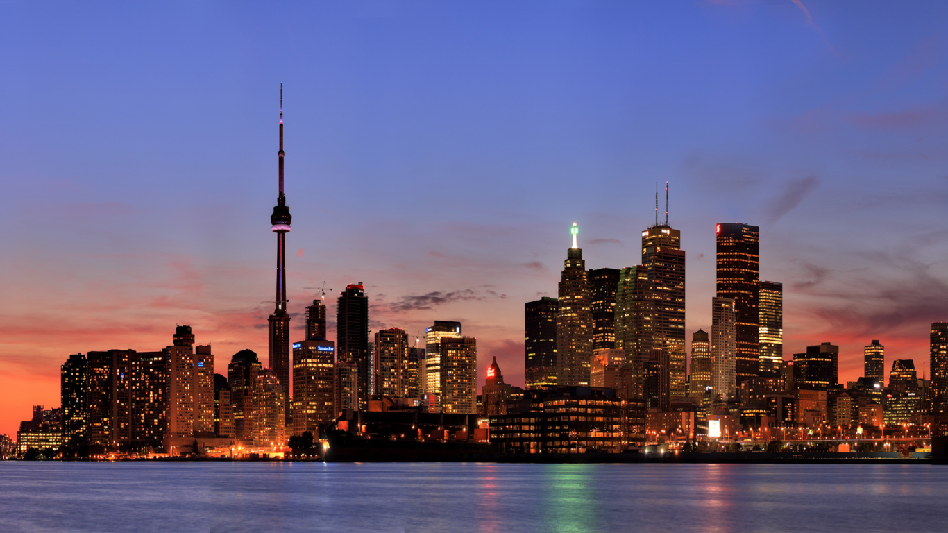 Обои город, линия горизонта, городской пейзаж, городской район, небоскреб в разрешении 1366x768