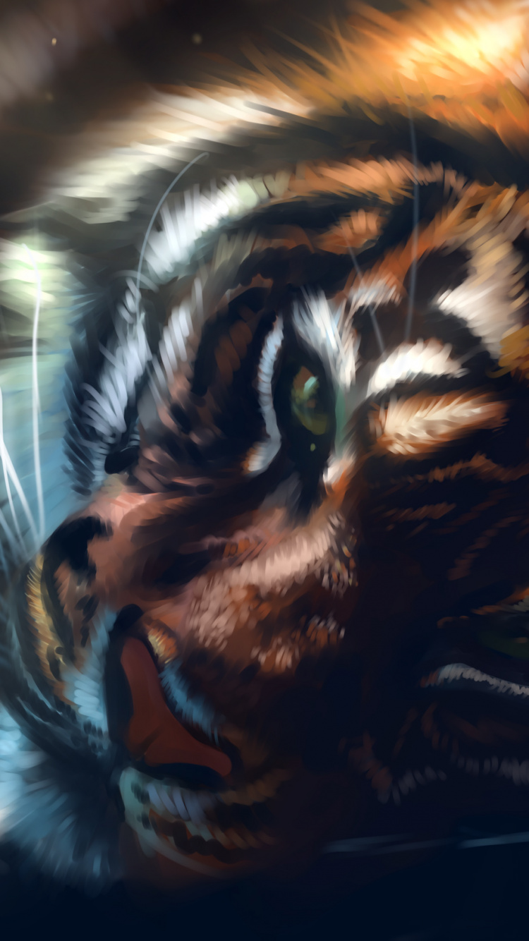 Обои тигр, арт, артист, бенгальский тигр, бакенбарды в разрешении 750x1334