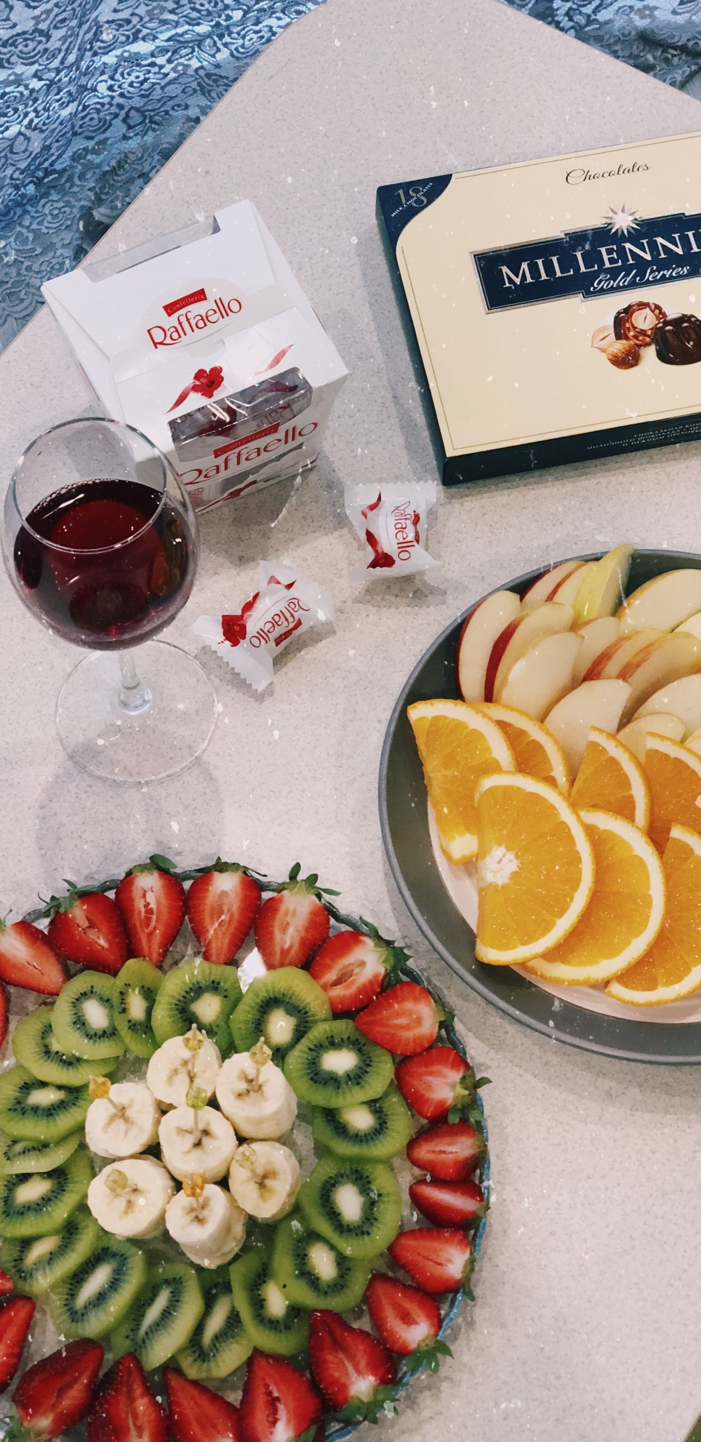 Обои блюда, вегетарианская кухня, поздний завтрак, фрукты, мандариновый в разрешении 1440x2960