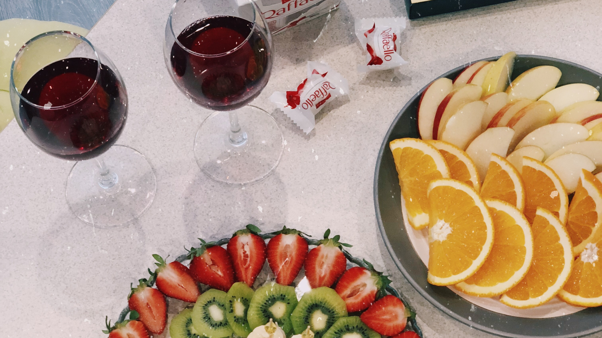 Обои блюда, вегетарианская кухня, поздний завтрак, фрукты, мандариновый в разрешении 2560x1440