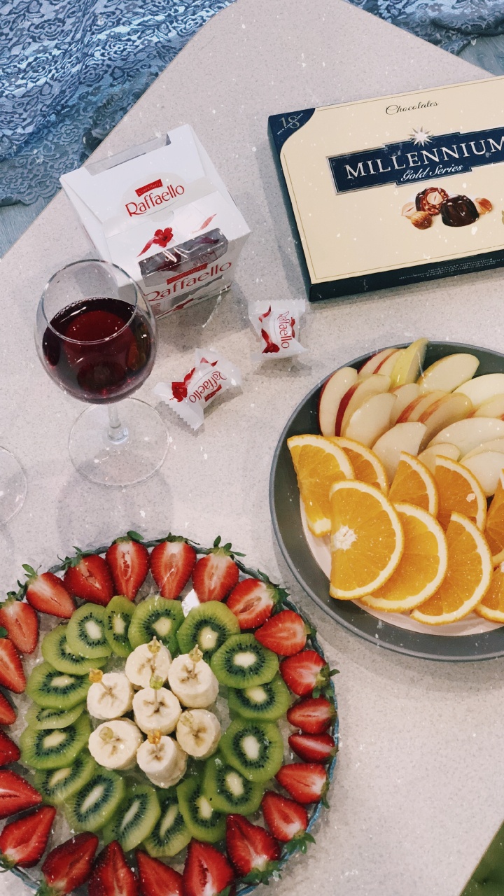 Обои блюда, вегетарианская кухня, поздний завтрак, фрукты, мандариновый в разрешении 720x1280