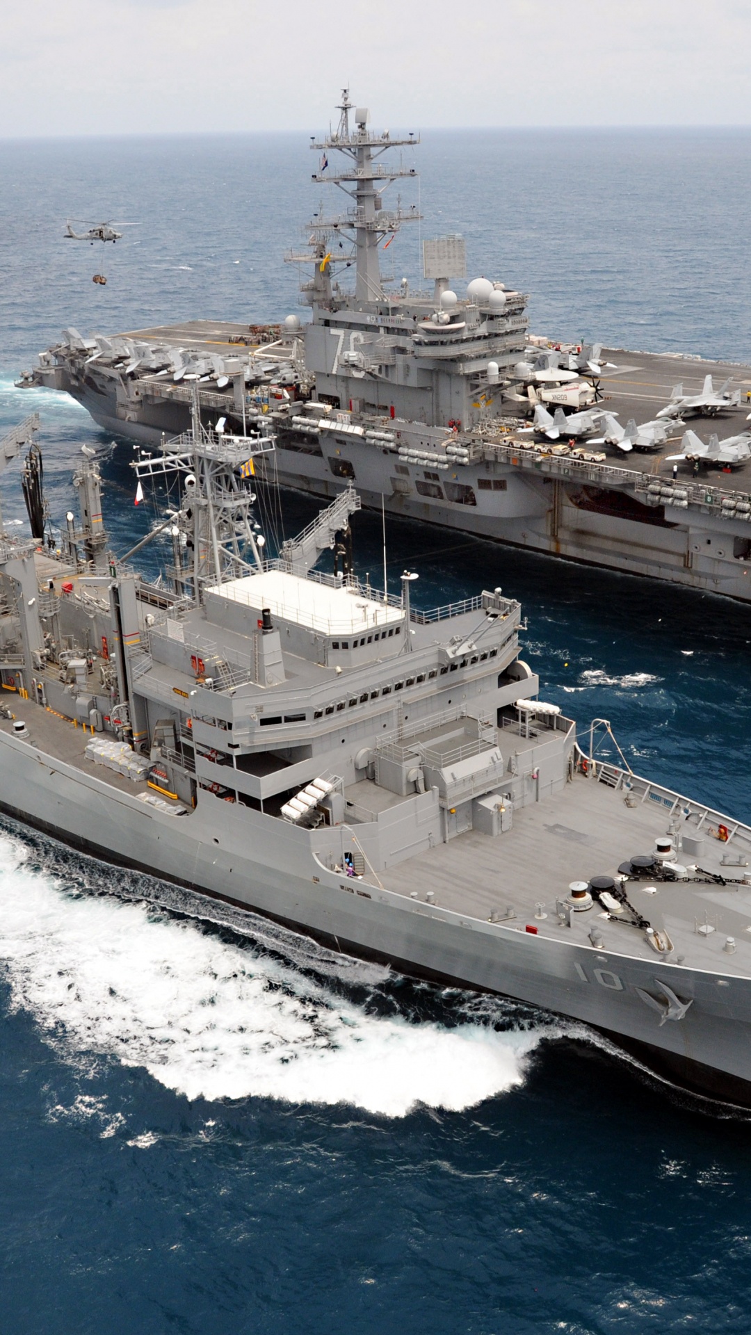 Обои быстрый боевой корабль поддержки, авианосец, USS Рональд Рейган, USN от моста, военно морской флот США в разрешении 1080x1920