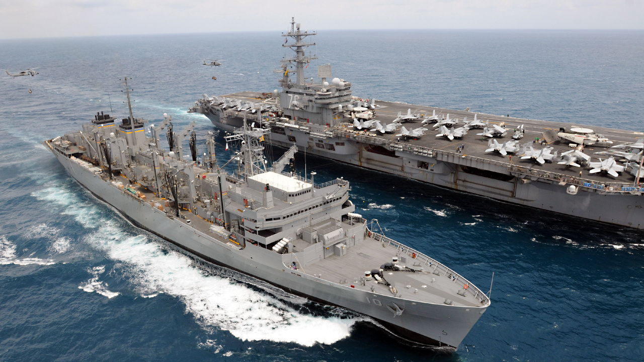 Обои быстрый боевой корабль поддержки, авианосец, USS Рональд Рейган, USN от моста, военно морской флот США в разрешении 1280x720