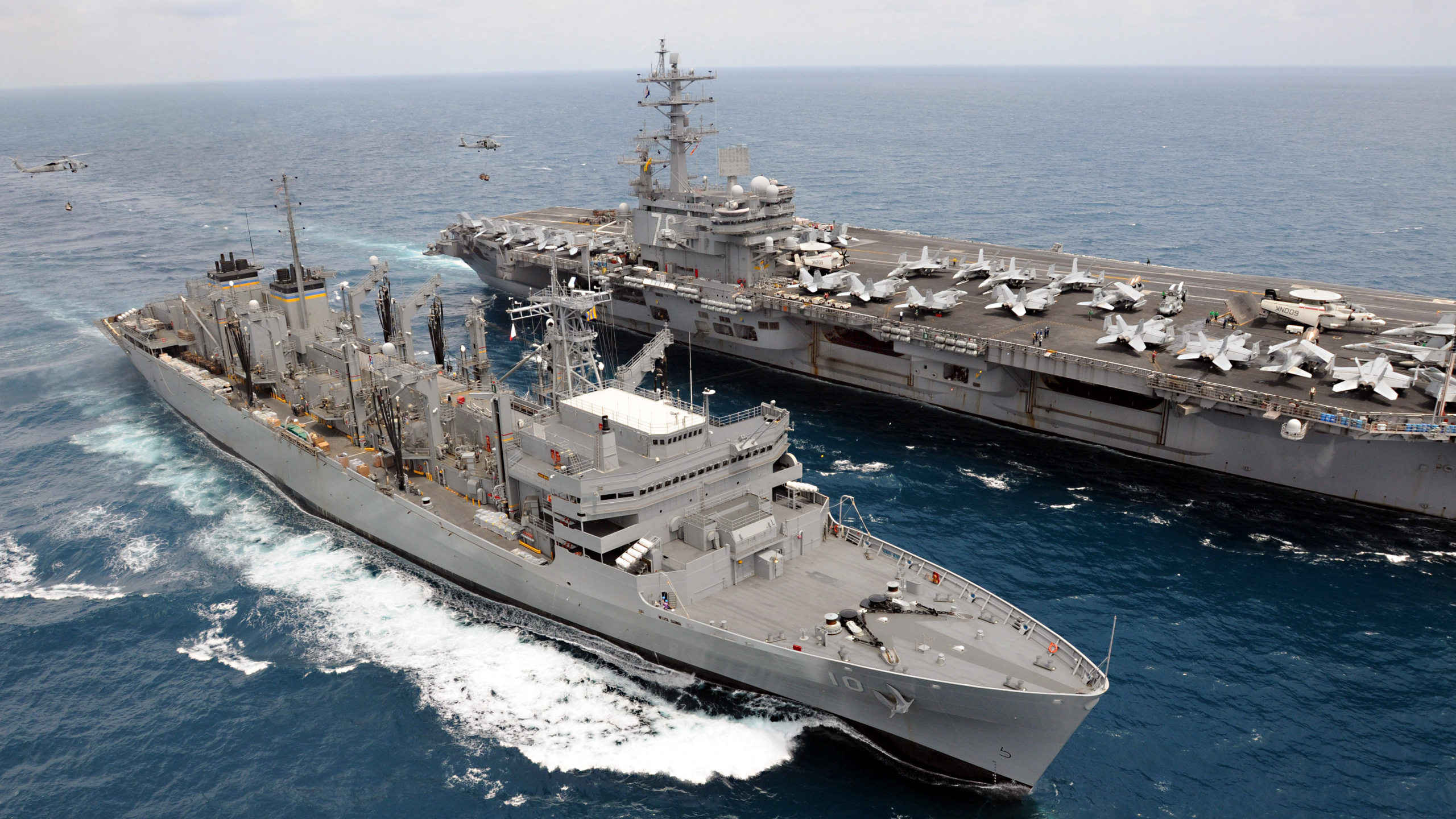 Обои быстрый боевой корабль поддержки, авианосец, USS Рональд Рейган, USN от моста, военно морской флот США в разрешении 2560x1440