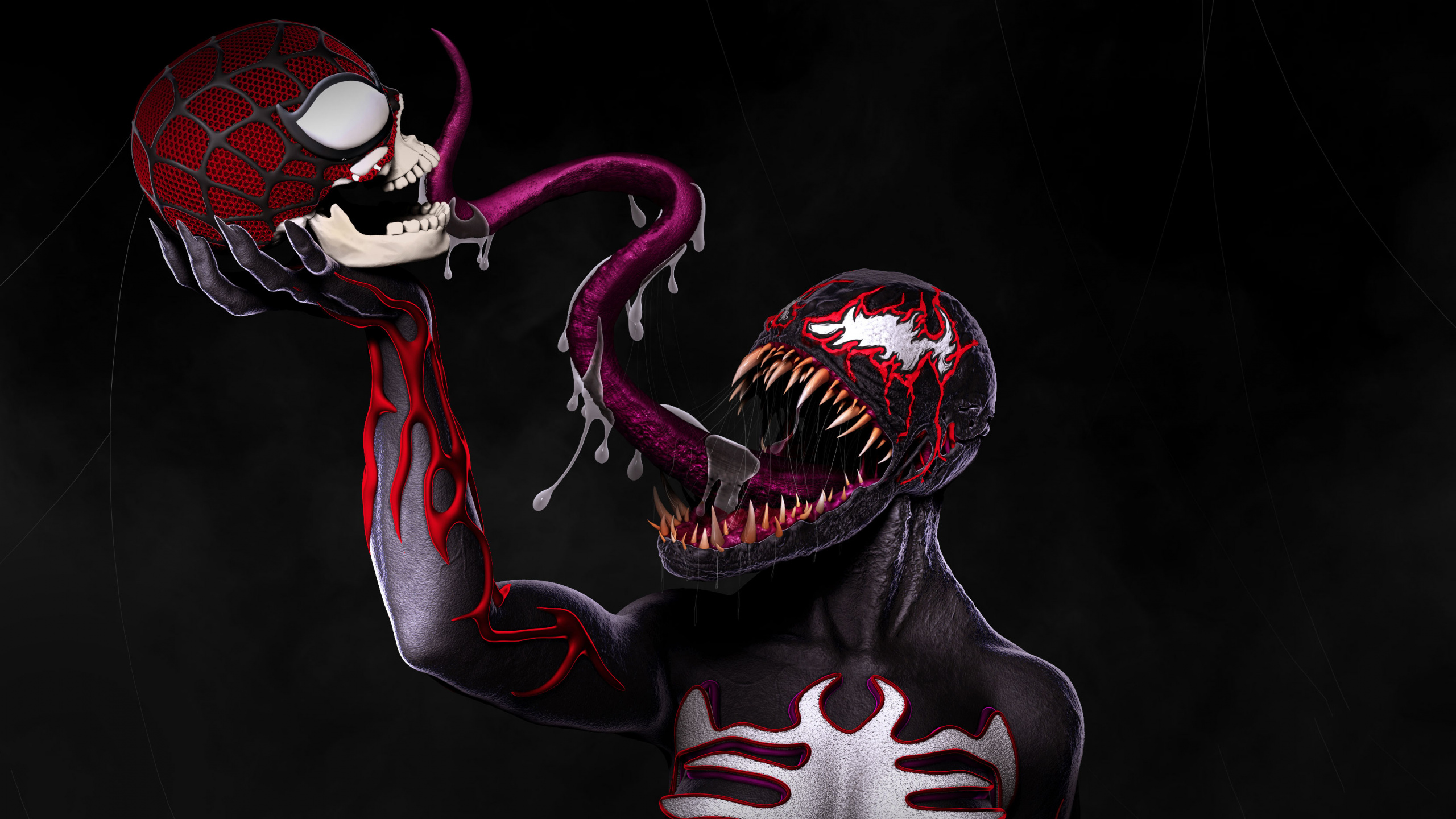 Обои темнота, иллюстрация, вымышленный персонаж, веном, суперзлодей в разрешении 2560x1440