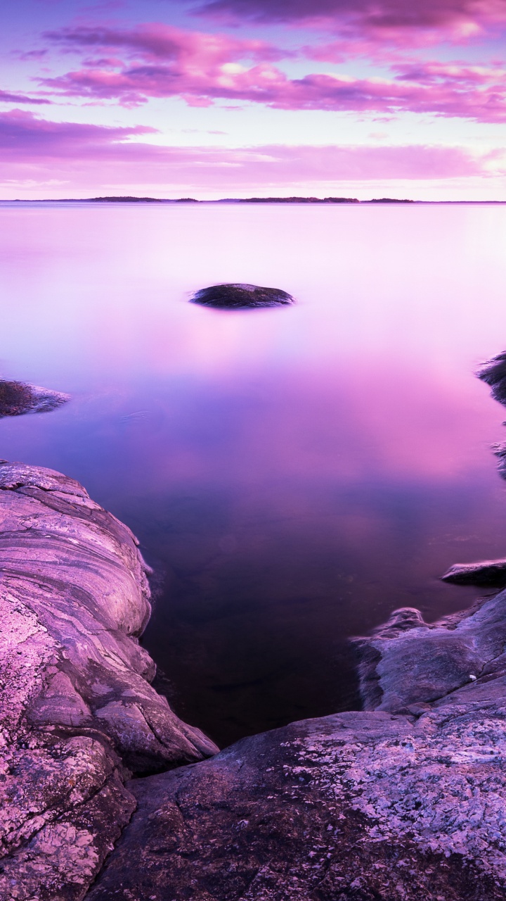 Обои водоем, природа, природный ландшафт, пурпур, море в разрешении 720x1280
