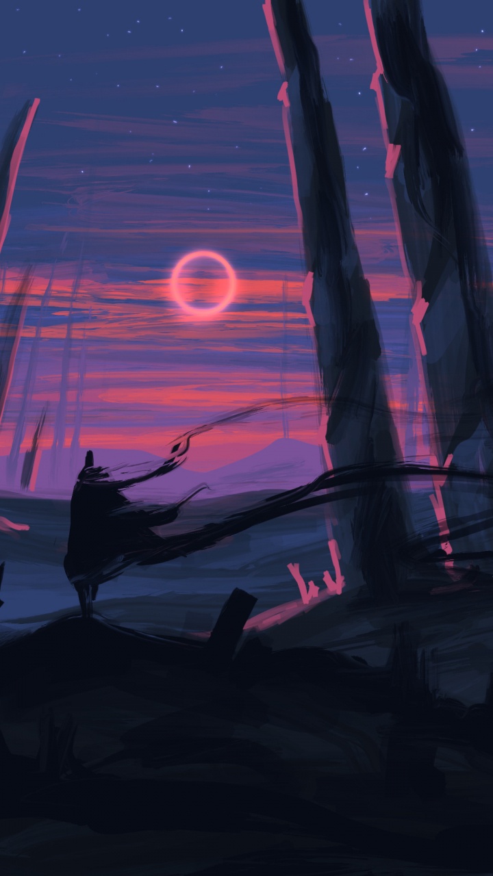 Обои арт, силуэт, живопись, красный цвет, пурпур в разрешении 720x1280