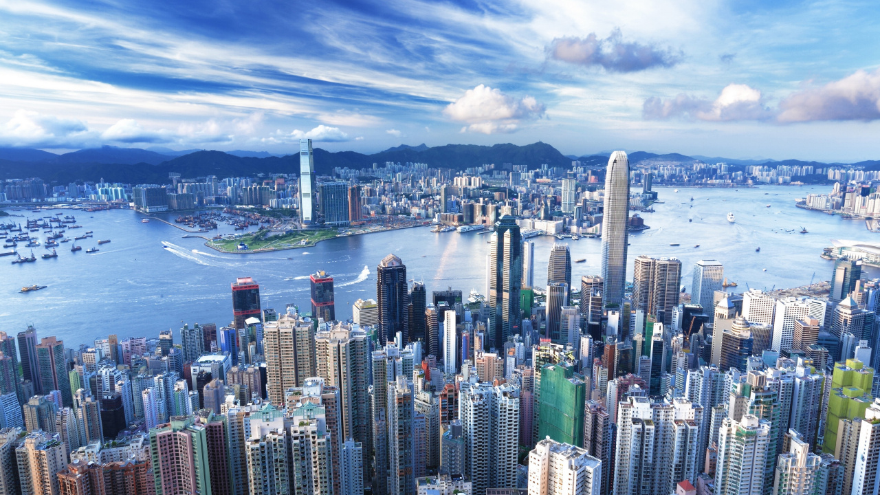 Обои Гонконг, городской пейзаж, город, городской район, метрополия в разрешении 1280x720