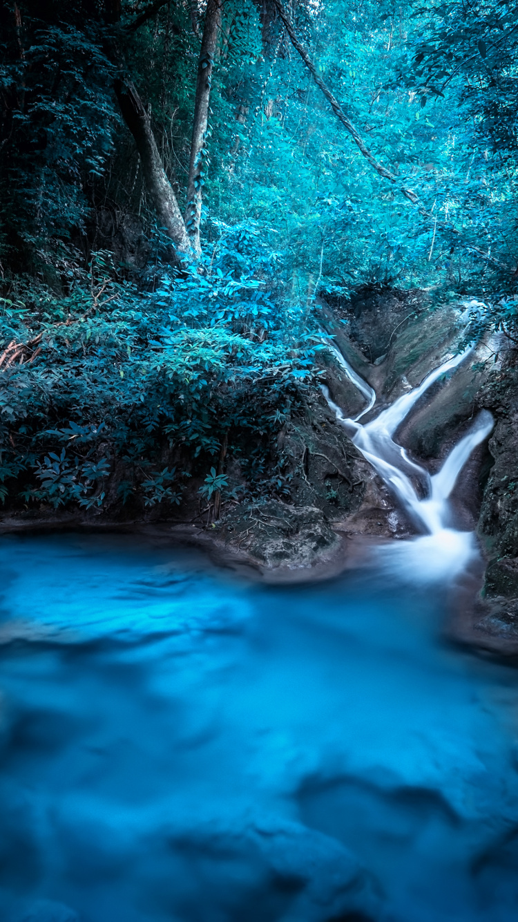 Обои канчанабури, тропический лес, водопад, тропические леса, джунгли в разрешении 750x1334