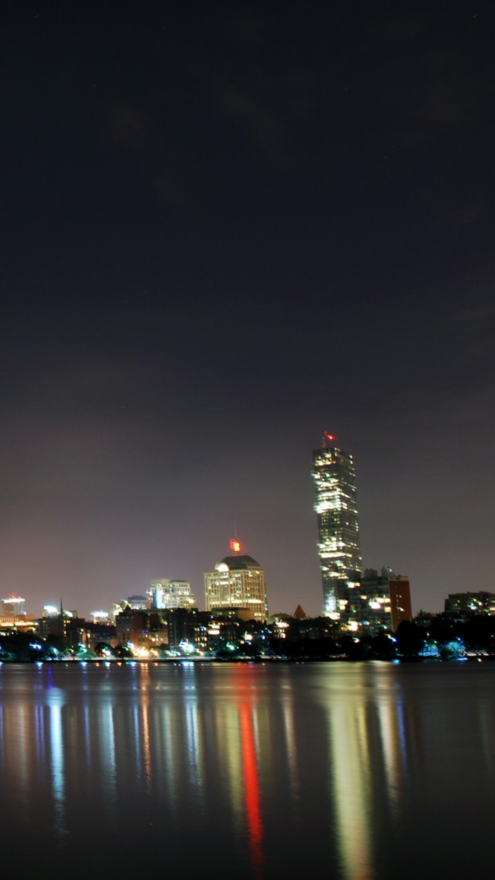 Обои Бостон, ночь, городской пейзаж, город, линия горизонта в разрешении 720x1280
