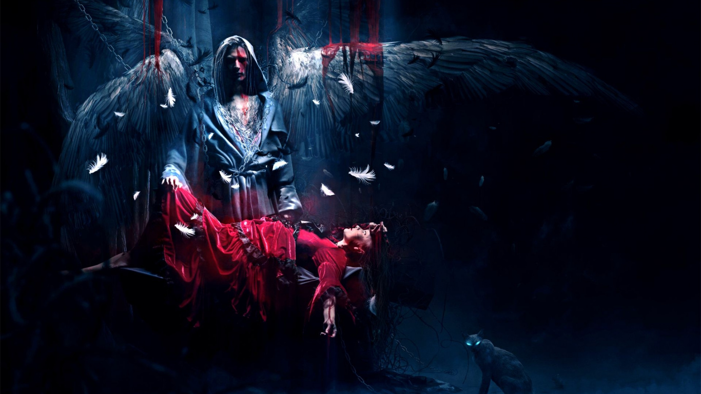 Обои Падший ангел, перформанс, Архангел, тьма, спецэффекты в разрешении 1366x768