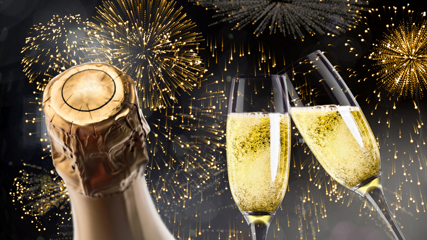 Обои канун Нового года, шампанское, Новый год, вечеринка, день нового года в разрешении 1366x768