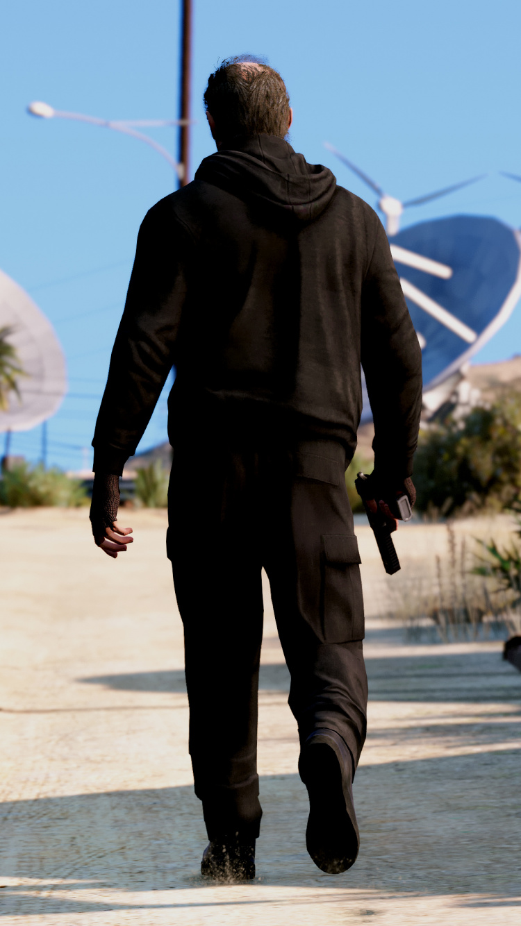 Обои grand theft auto v, модуль, дерево, ходьба, отпуск в разрешении 750x1334