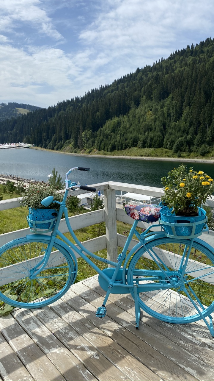 Обои вода, велосипед, туризм, Велоспорт, горный хребет в разрешении 720x1280