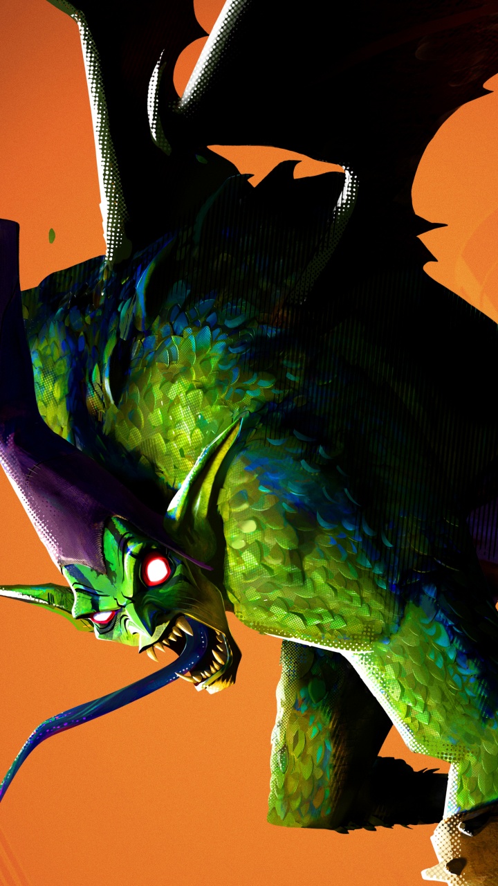 Обои зеленый гоблин, человек-паук, комиксы Марвел, зеленый, дракон в разрешении 720x1280