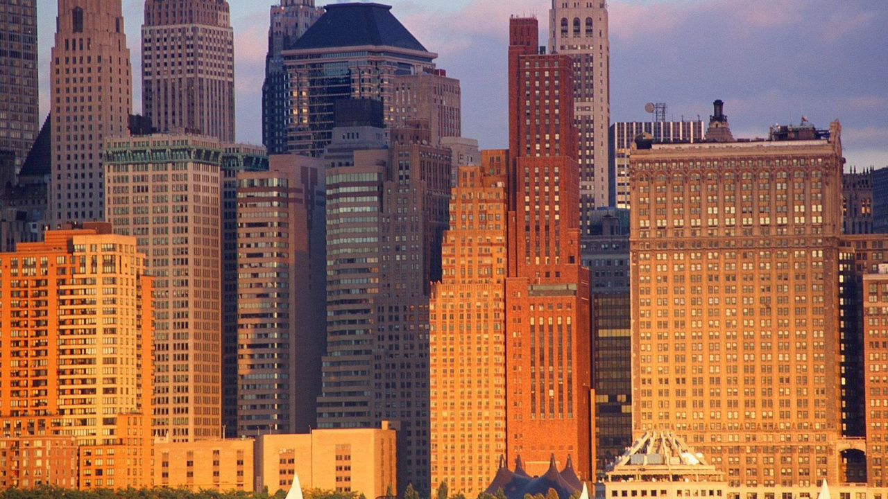 Обои Манхеттен, город, небоскреб, городской пейзаж, линия горизонта в разрешении 1280x720